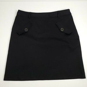 Dana Buchman Skirt 12 Black Cotton Blend Belt Loops Mock Button Pockets